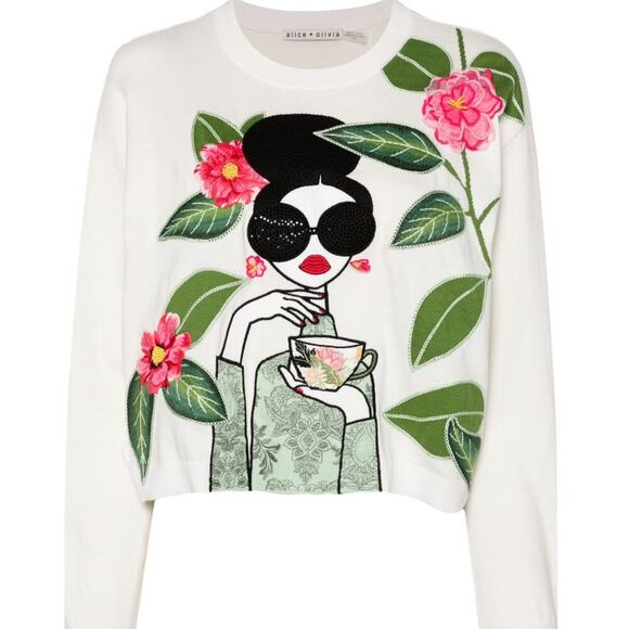Alice + Olivia Gleeson Floral Sweater L - Picture 1 of 7